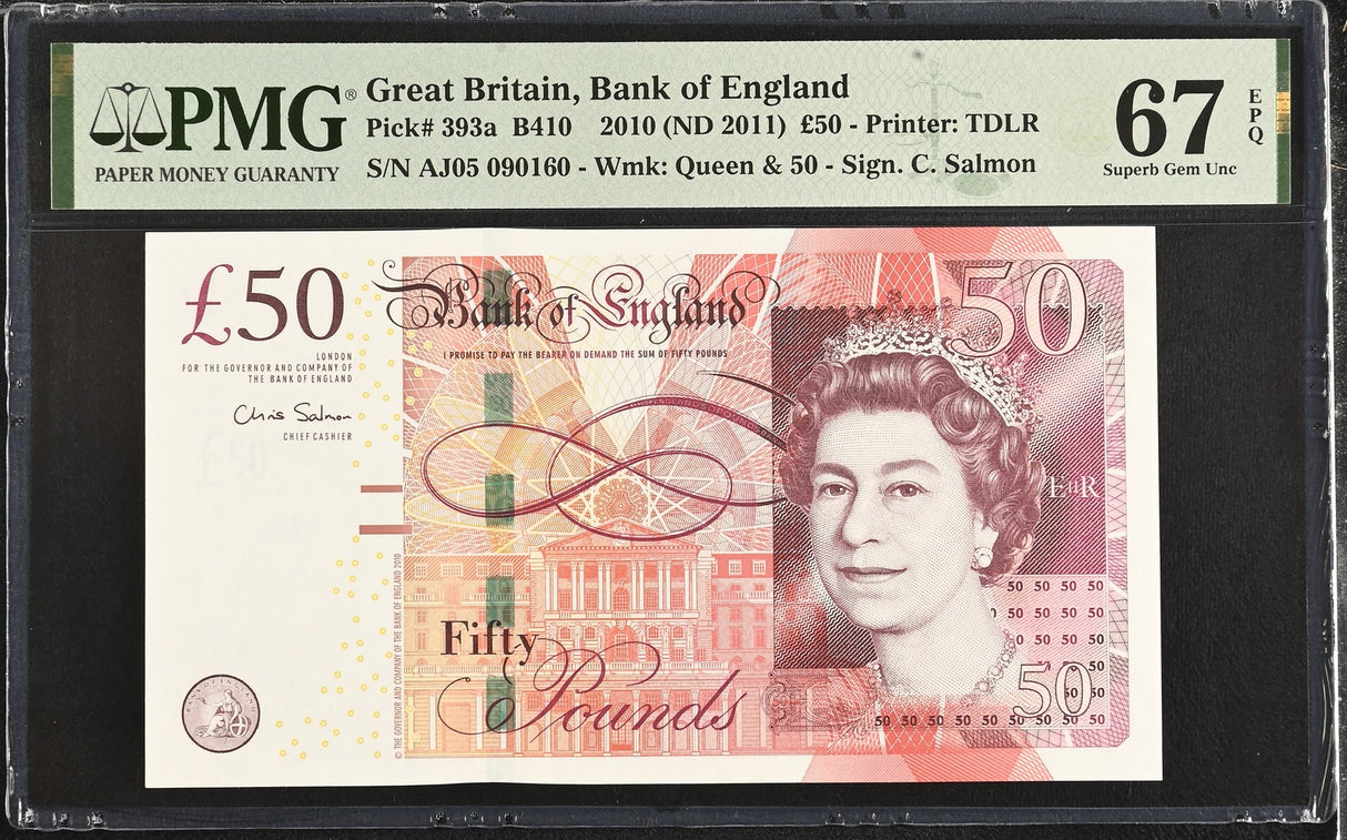 Great Britain 50 Pounds 2010 ND 2011 P 393 a Superb Gem UNC PMG 67 EPQ