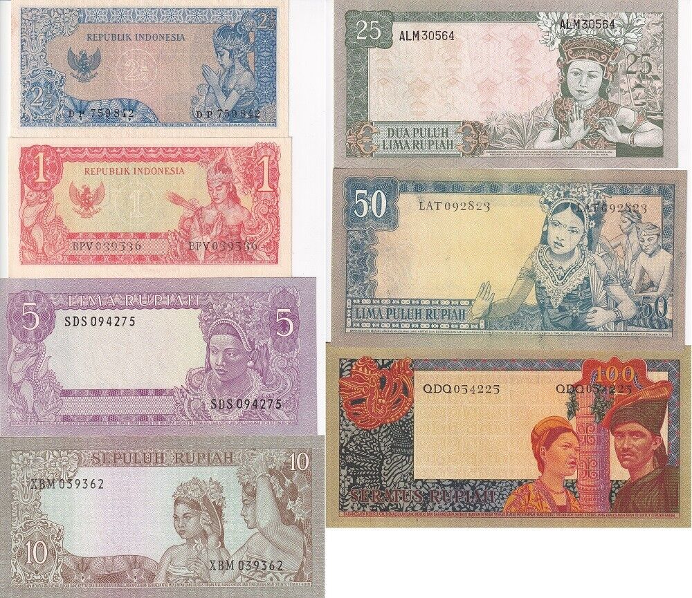 Indonesia Set 7 UNC 1 2 1/2 5 10 25 50 100 1960-1964 P 80 81 82 83 84 85 86