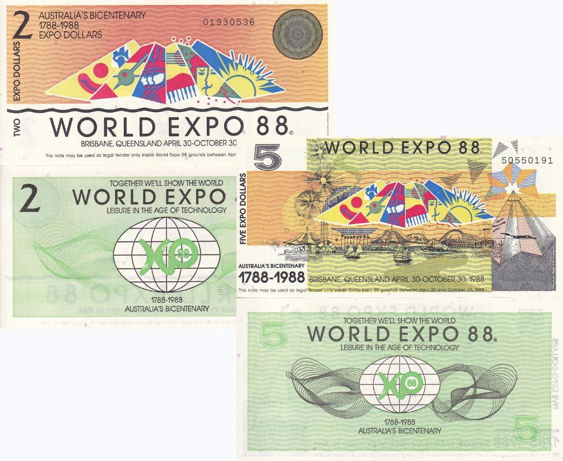 Australia Set 2 Pcs 2 5 WORLD EXPO 1988 Bicentenary 1788-1988 Brisbane UNC