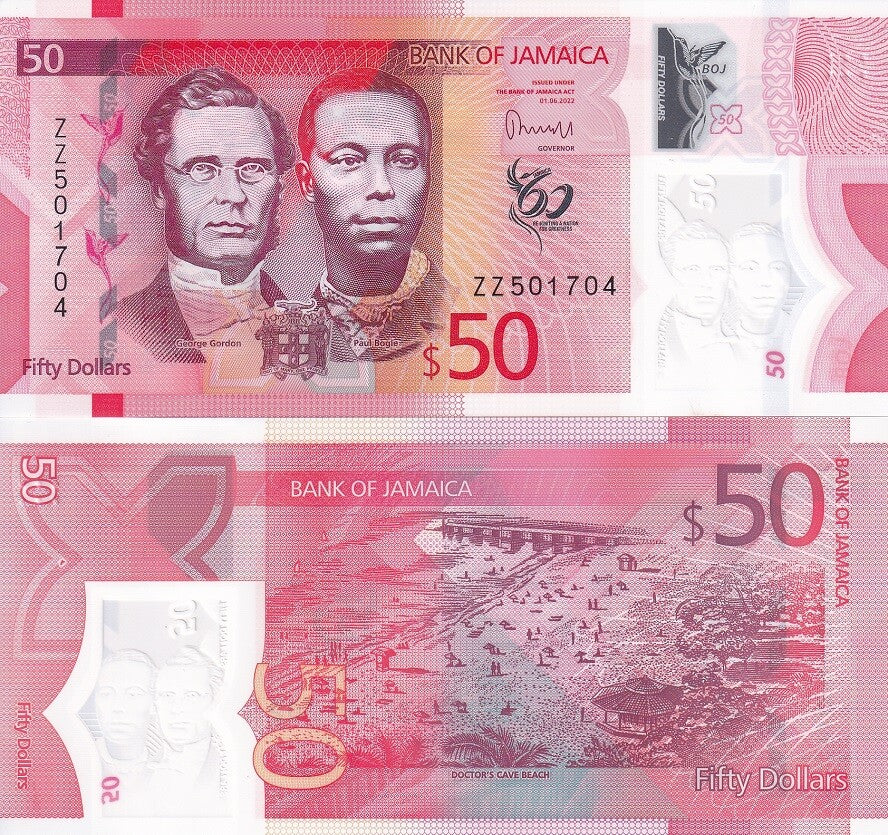 Jamaica 50 Dollars 2022/2023 P 96 NEW Polymer ZZ Replacement UNC