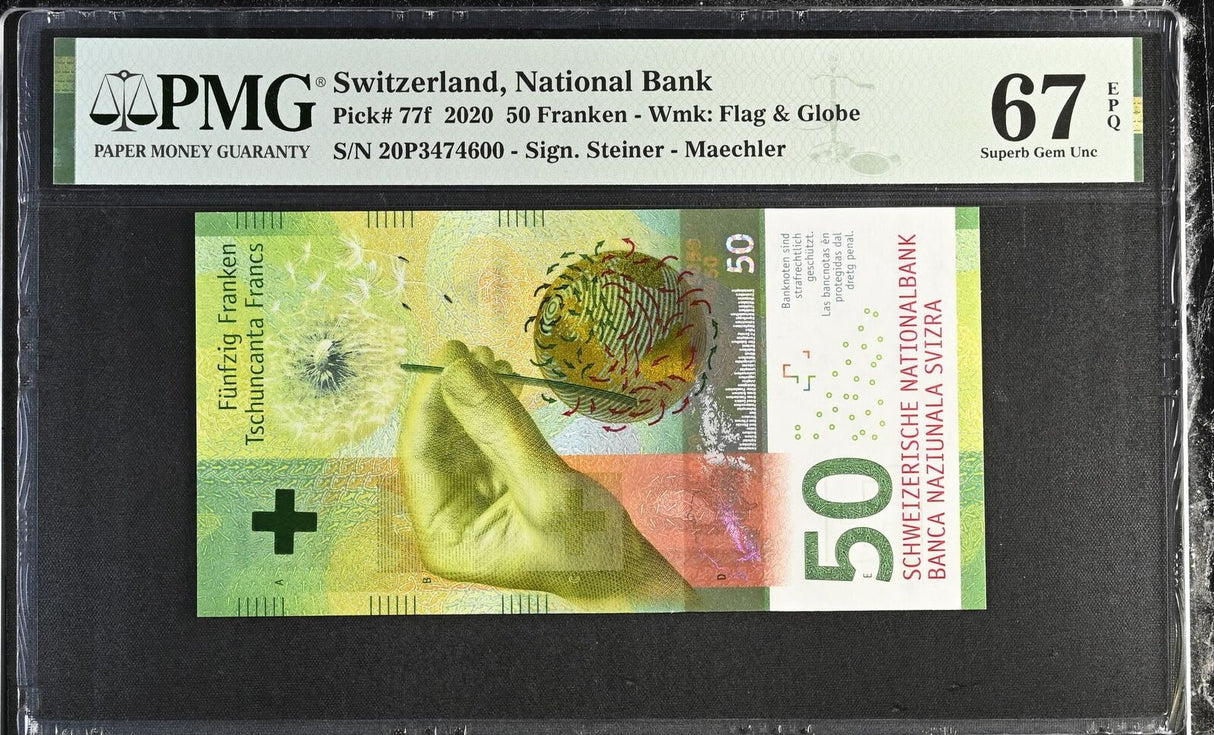 Switzerland 50 Franken 2020 P 77 f Steiner Maechler Superb Gem UNC PMG 67 EPQ