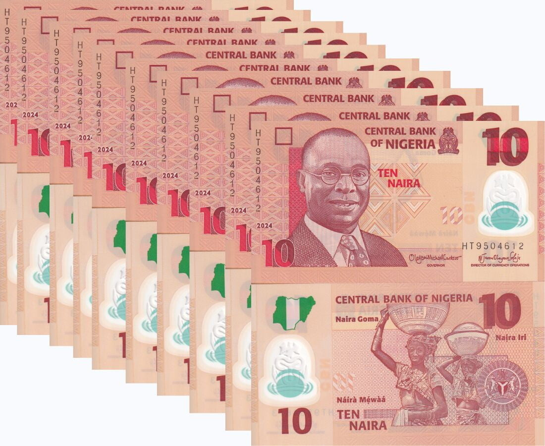 Nigeria 10 Naira 2024 P 39 Polymer UNC LOT 10 PCS