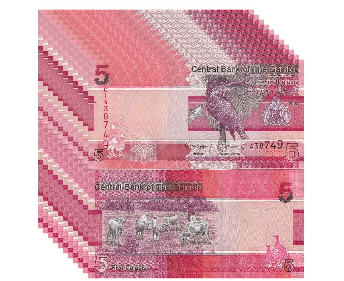 Gambia 5 Dalasis 2023/2024 P 37 NEW Sign UNC LOT 10 PCS