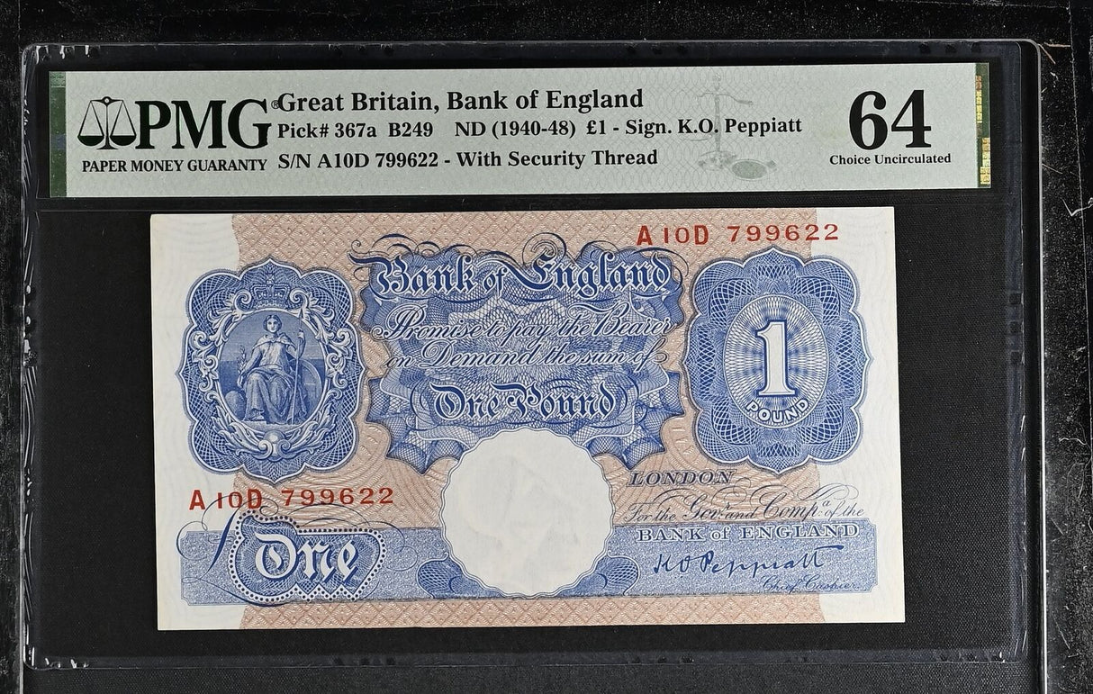 Great Britain 1 Pound England ND 1940-1948 P 367 a Choice UNC PMG 64