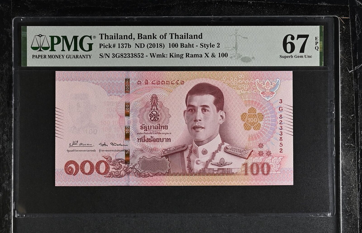 Thailand 100 Baht ND 2018 P 137 b Sign 89 DaoChye Superb Gem UNC PMG 67 EPQ