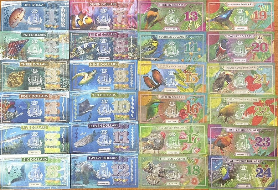 Indian Ocean set 24 1 2 - 22 23 24 Dollars 2018 Fantasy Eagle Sunbird Jellyfish
