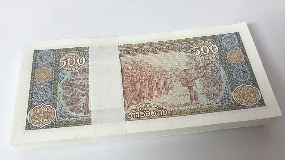 Laos 500 Kip 2015 P 31 UNC LOT 100 PCS 1 Bundle