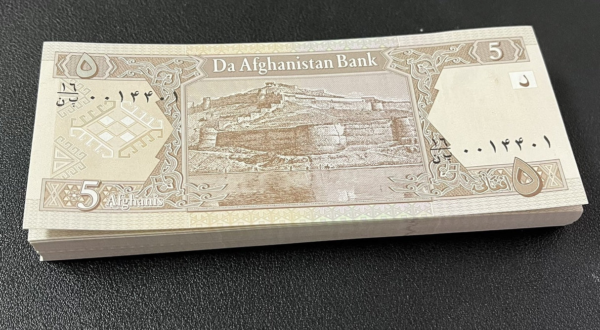 Afghanistan 5 Afghanis ND 2002 P 66 UNC LOT 100 PCS 1 Bundle