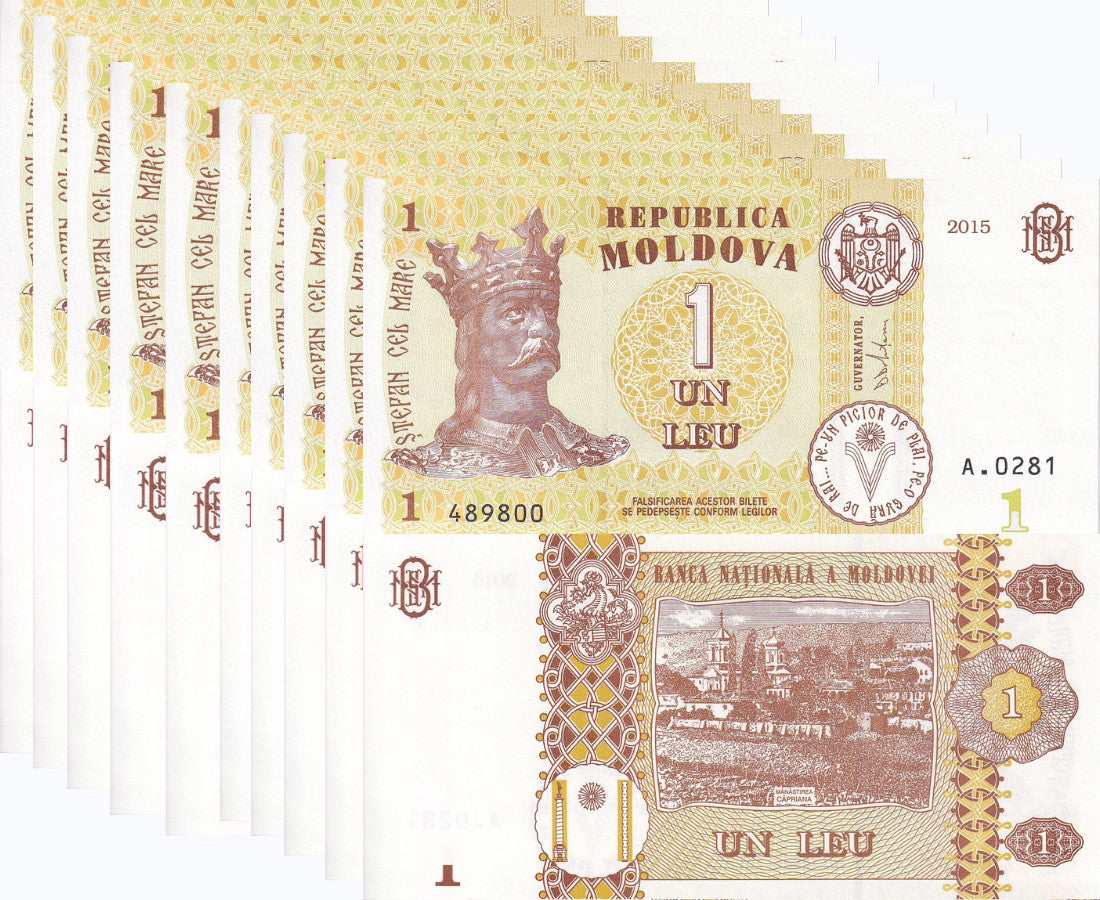 Moldova 1 Lei 2015 P 21 UNC lot 10 Pcs