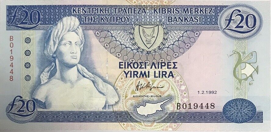 Cyprus 20 Pounds 1992 P 56 a AUnc