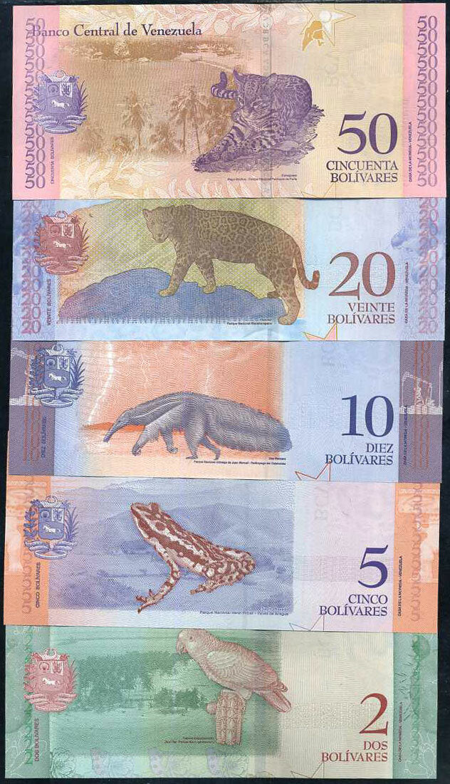 Venezuela Set 5 UNC 2 5 10 20 50 Soberanos 2018 P 101 102 103 104 105 UNC
