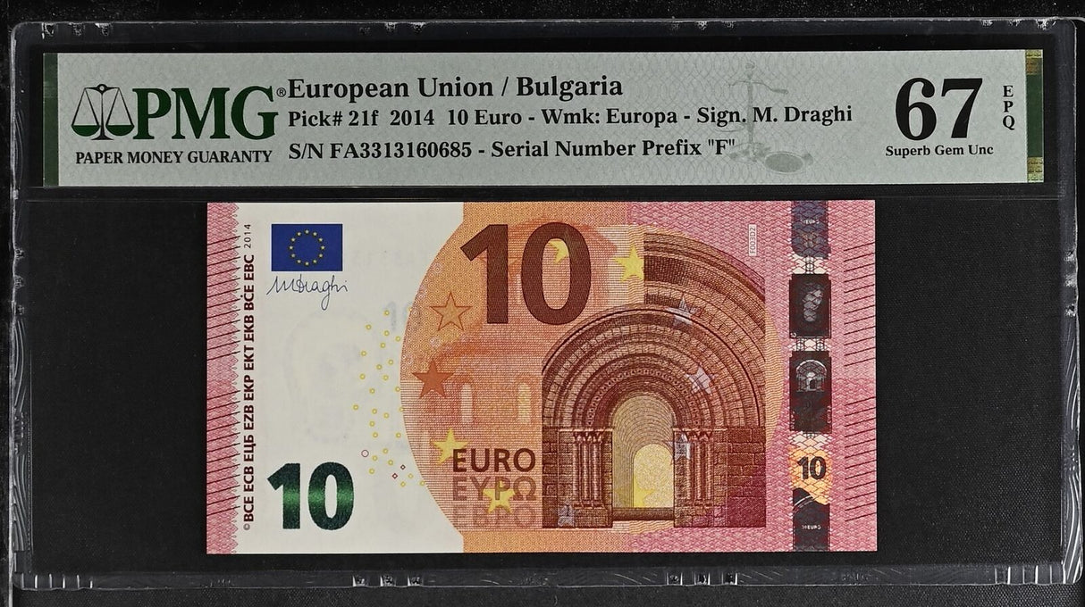 Euro 10 Euro Bulgaria 2014 P 21 f Superb Gem UNC PMG 67 EPQ