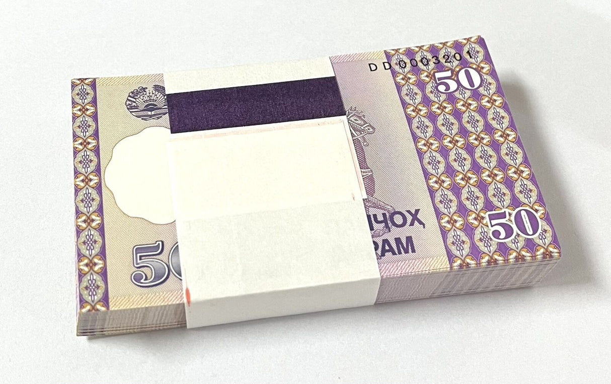 Tajikistan 50 Diram 1999 P 13 a UNC LOT 100 PCS 1 Bundle