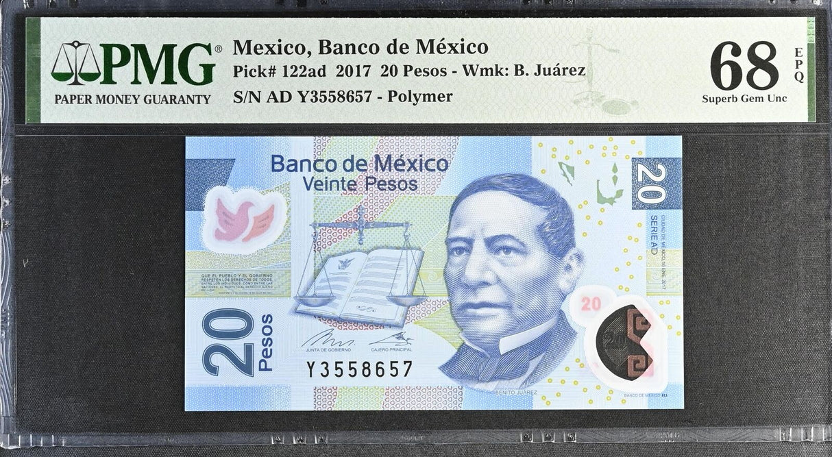 Mexico 20 Pesos 2017 P 122 ad AD Prefix Superb Gem UNC PMG 68 EPQ