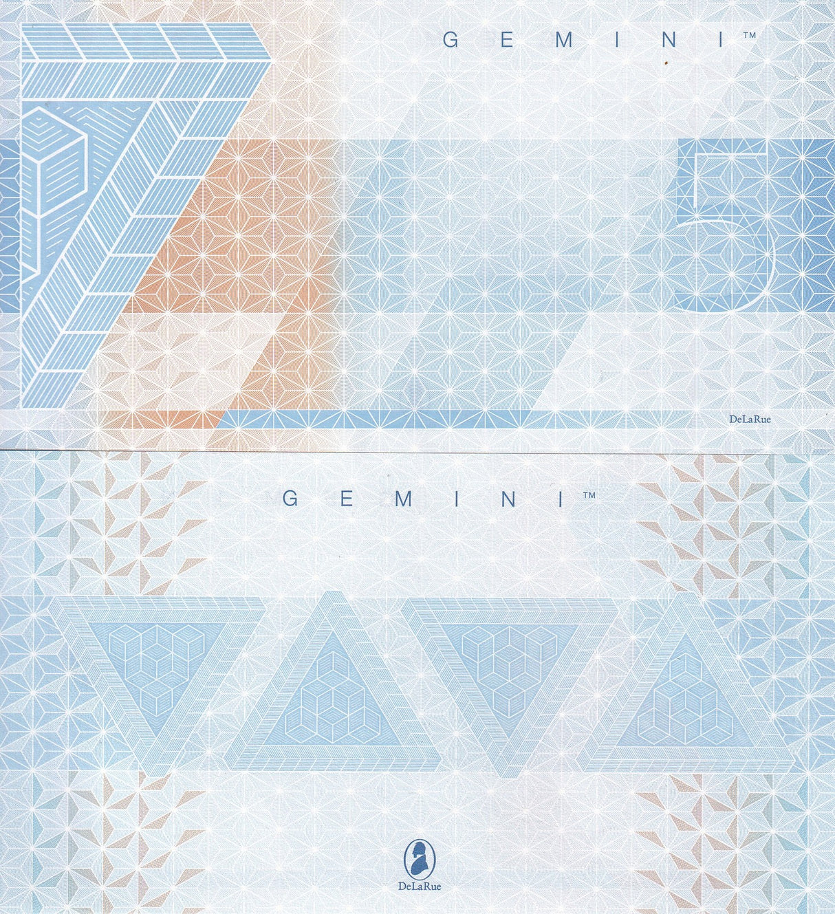 TEST NOTE Gemini 5 Units DE LA RUE Blue UNC