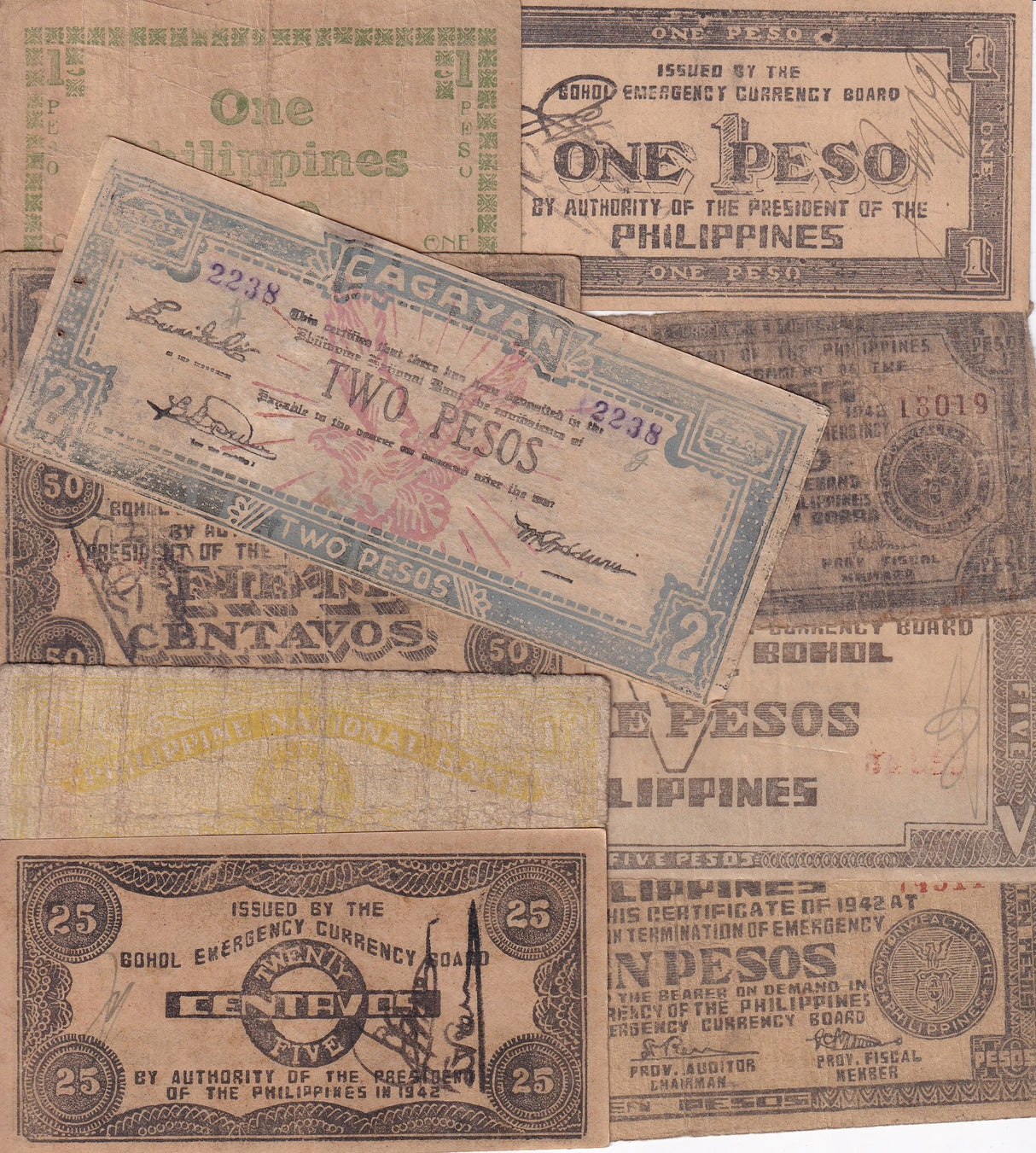 Philippines Set of 10 Death Sentence Guerilla Money of World War II Circulated