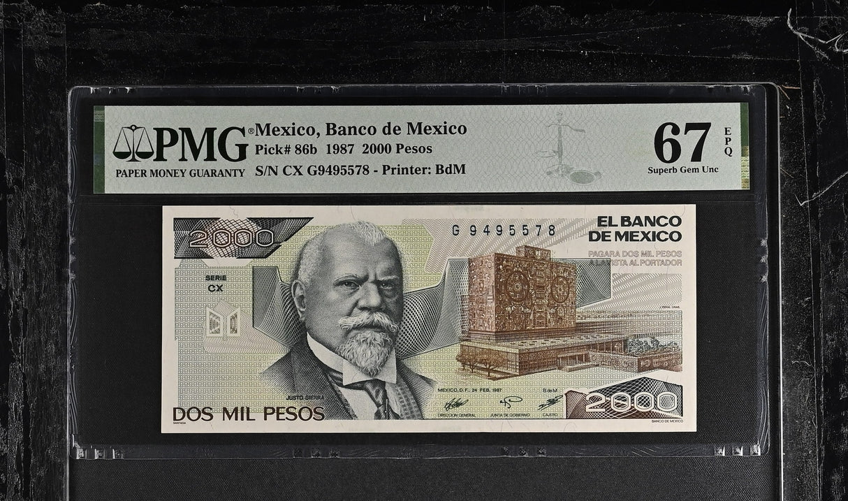 Mexico 2000 Pesos 1987 P 86 b Superb Gem UNC PMG 67 EPQ