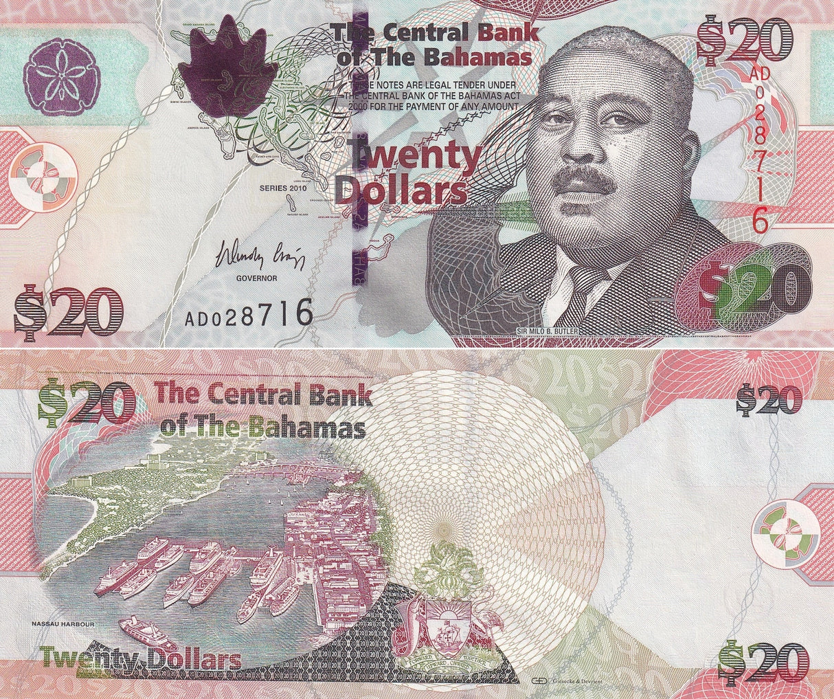 Bahamas 20 Dollars 2010 P 74A UNC