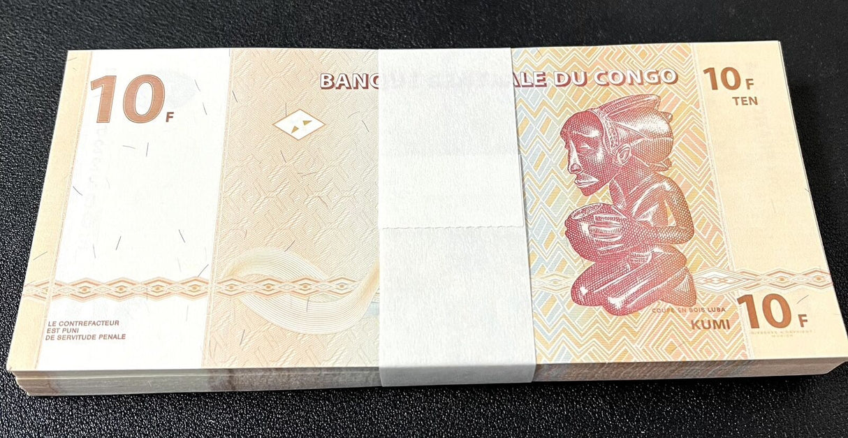 Congo 10 Francs 2003 P 93A G&D UNC Lot 100 Pcs 1 Bundle