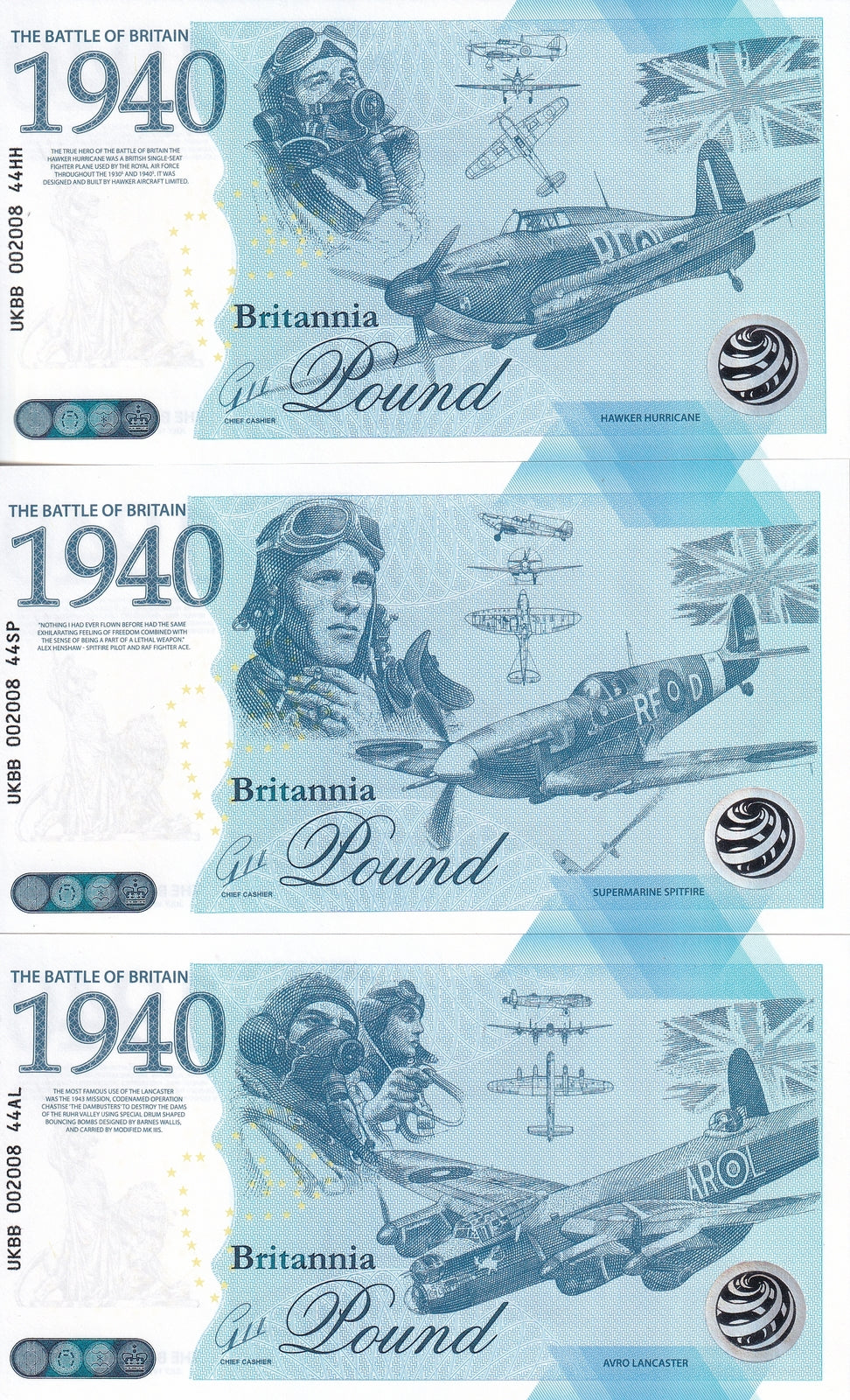 Set 3 The Battle of Britain 1940 Commemorative 2023 Britannia Pound Test Note