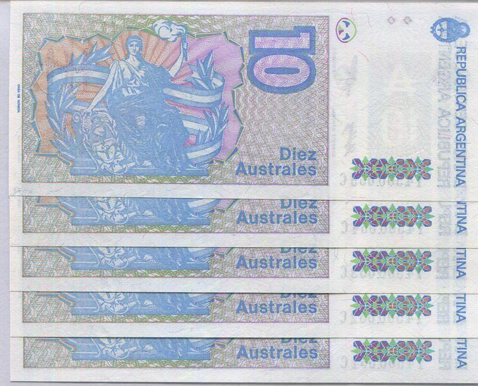 Argentina 10 Australes ND 1985-1989 P 325 b UNC LOT 5 PCS