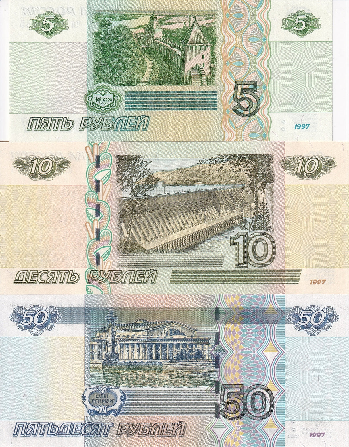 Russia Set 3 Pcs 5 10 50 Rubles 1997-2022 P 267 268 269 UNC