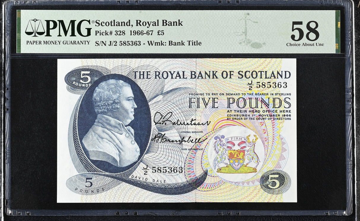 Scotland 5 Pounds 1966 P 328 Choice About UNC PMG 58