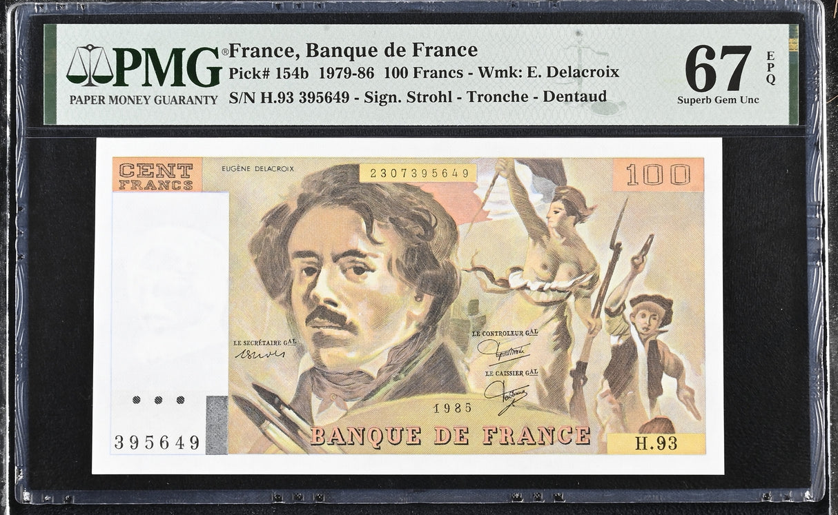 France 100 Francs 1985 P 154 b Superb Gem UNC PMG 67 EPQ
