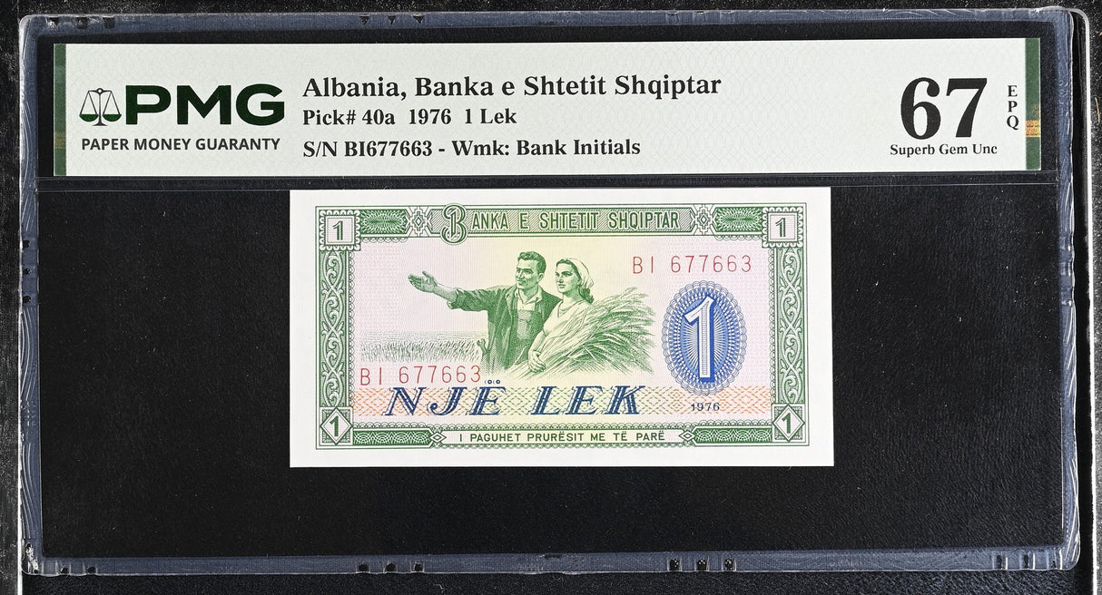 Albania 1 Lek 1976 P 40 a Superb Gem UNC PMG 67 EPQ