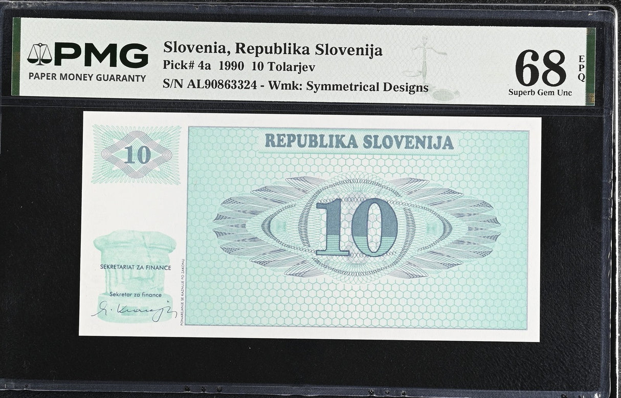 Slovenia 10 Tolarjev 1990 P 4 a Superb Gem UNC PMG 68 EPQ TOP POP