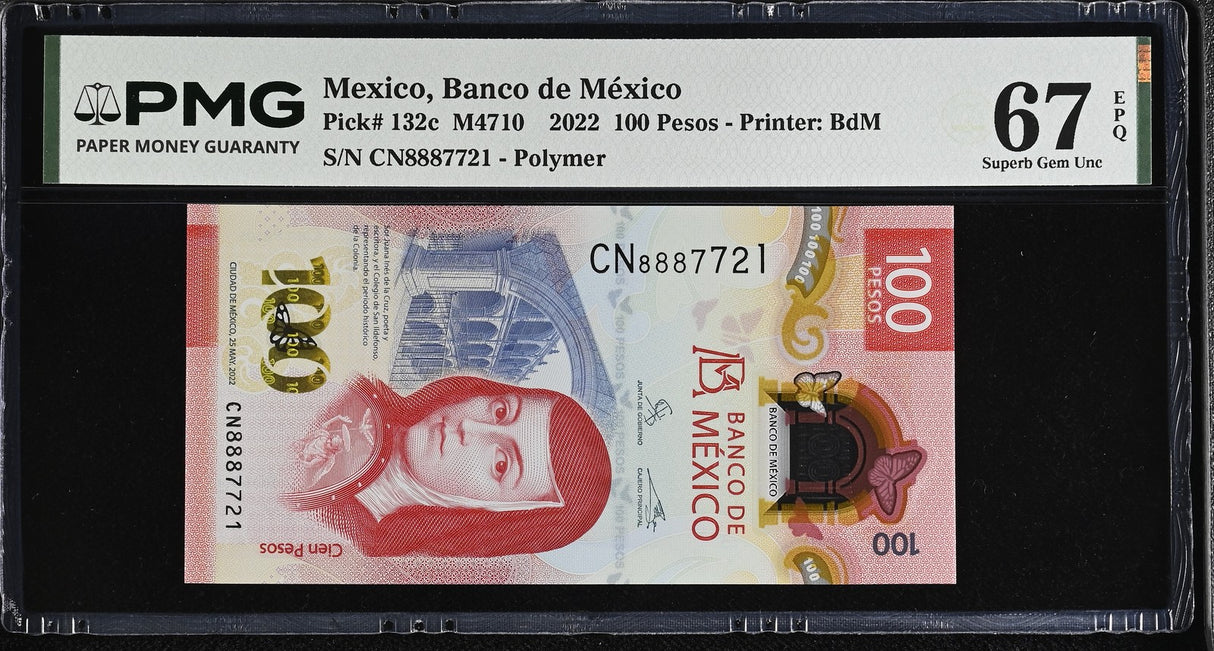 Mexico 100 Pesos 2022 P 132 c Superb Gem UNC PMG 67 EPQ