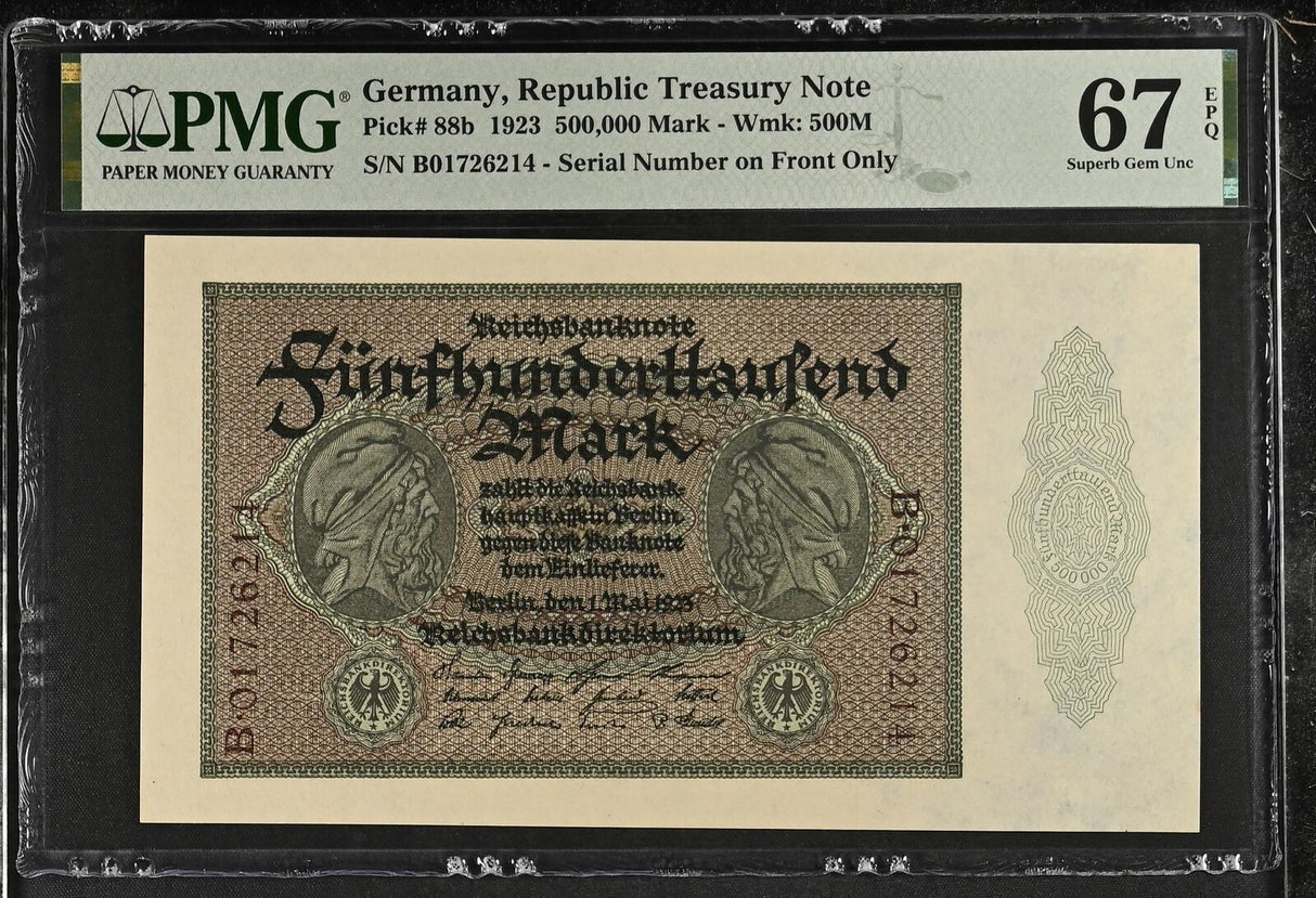 GERMANY 500000 MARK 1923 P 88 b Superb Gem UNC PMG 67 EPQ