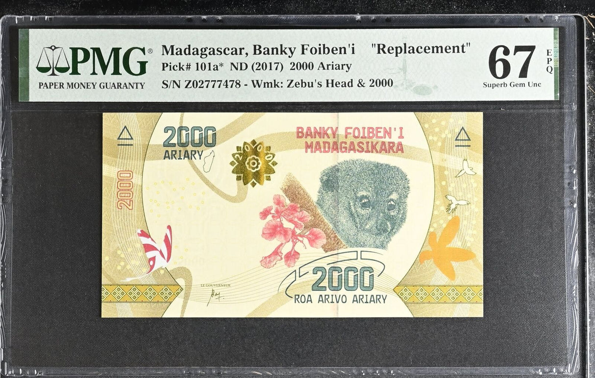 Madagascar 2000 Ariary ND 2017 P 101 a* Replacement Superb Gem UNC PMG 67 EPQ