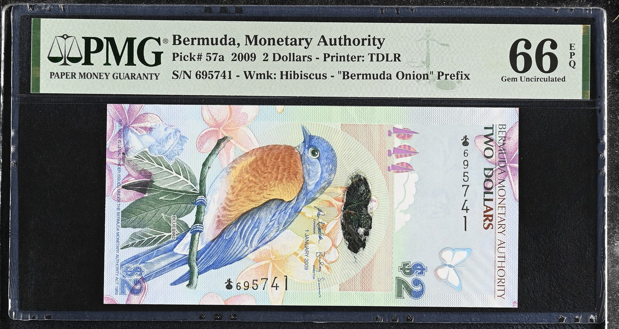 Bermuda 2 Dollars 2009 P 57 a Gem UNC PMG 66 EPQ