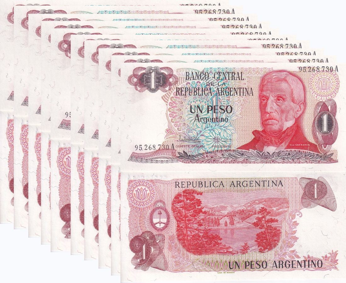 Argentina 1 Peso 1983 P 311 b UNC LOT 10 PCS ,Llao-Llao, Bariloche