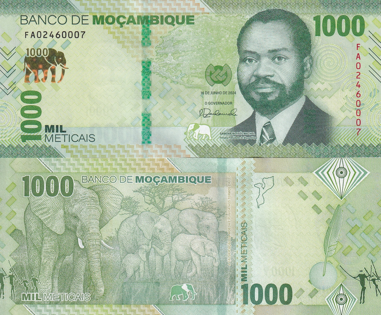 Mozambique 1000 Meticais 2024 Paper P 160 Elephants UNC