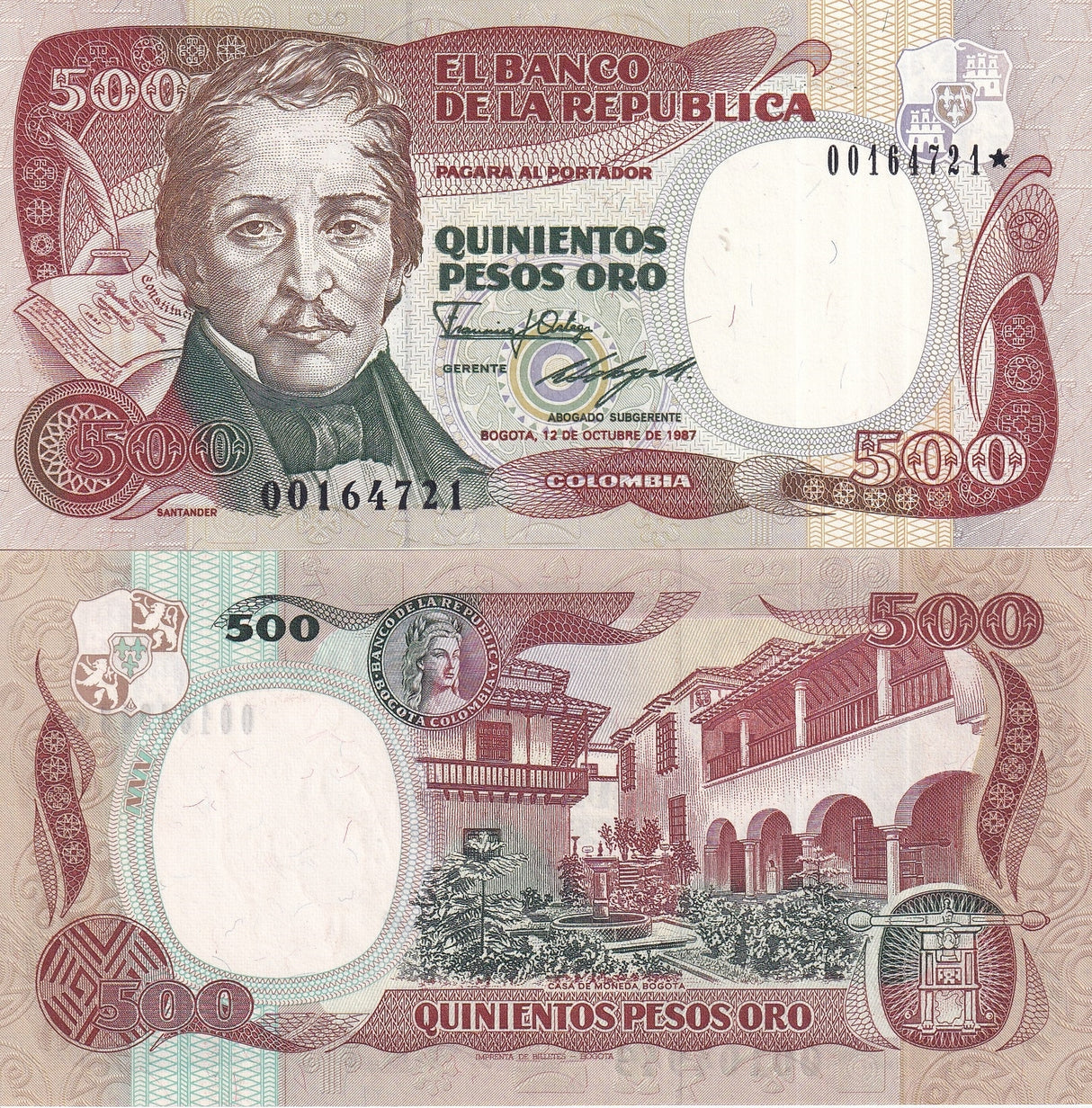 Colombia 500 Pesos 1987 P 431* Replacement UNC