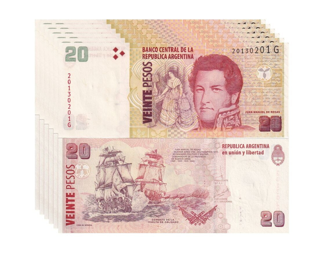 Argentina 20 Pesos 2013 P 355 Mixed Suffix UNC LOT 5 PCS, Juan Manuel de Rosas
