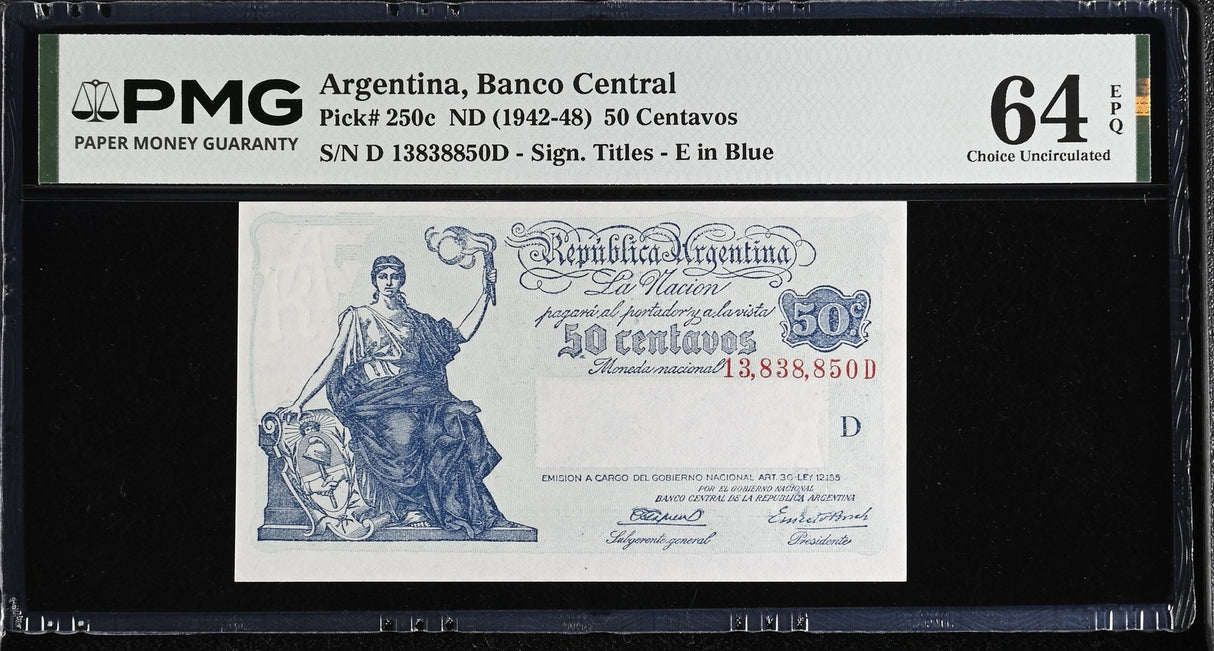 Argentina 50 Centavos ND 1942-48 P 250 c Choice UNC PMG 64 EPQ TOP POP NHB