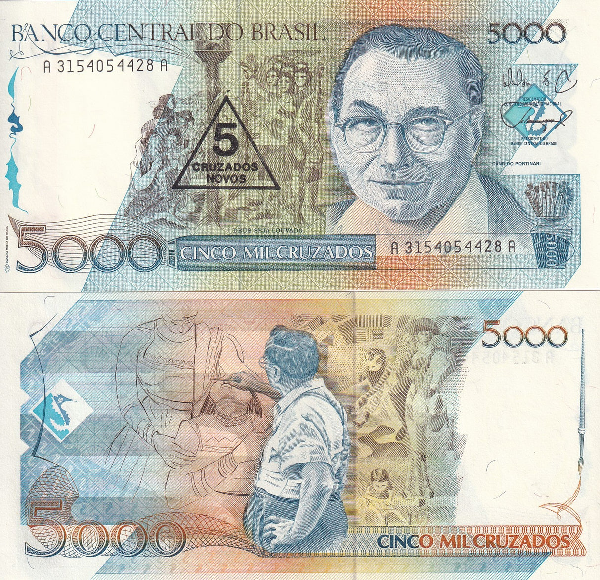 Brazil 5 C.N on 5000 Cruzados ND 1989 P 217 a UNC