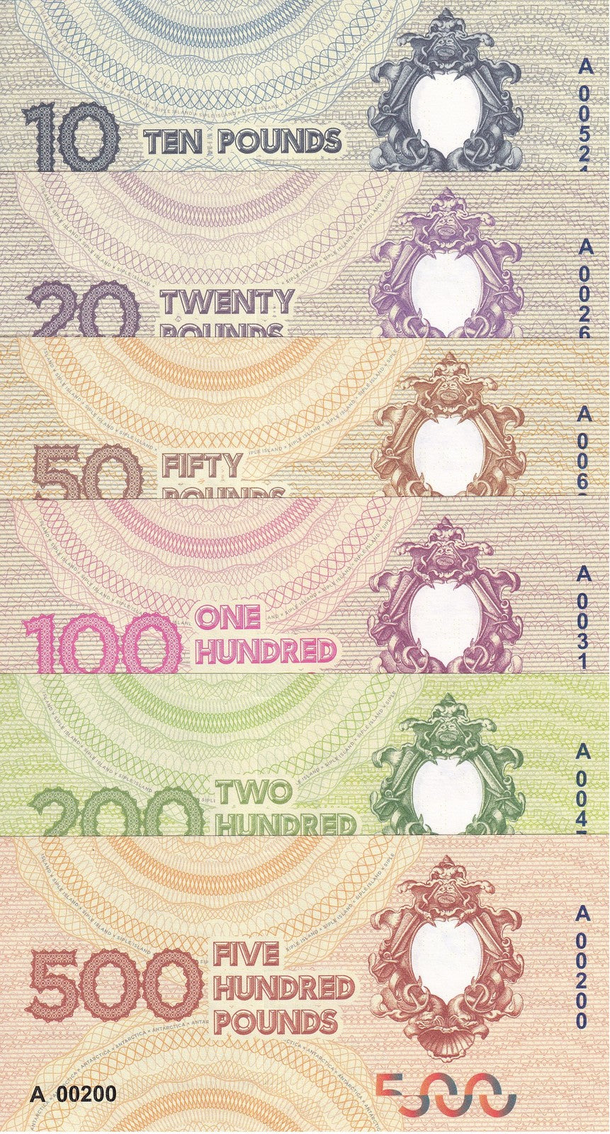 Siple Island Set 6 10 20 50 100 200 500 Pound 2017 Fantasy Western Antarctica