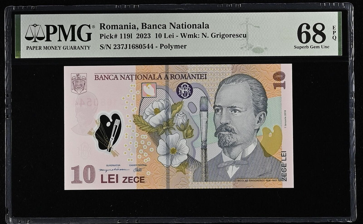 Romania 10 Leu 2023 P 119 I Polymer Superb Gem UNC PMG 68 EPQ