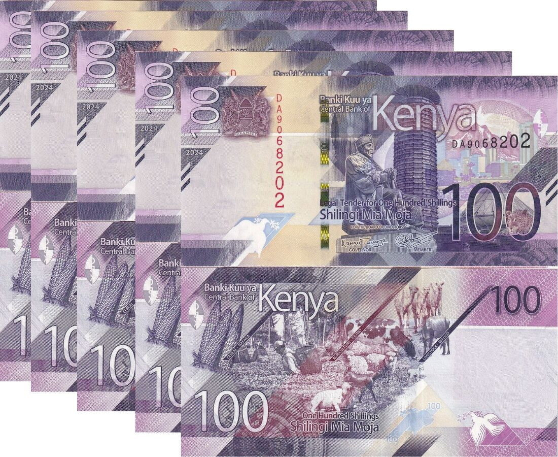 Kenya 100 Shillings 2024 P 53 NEW UNC LOT 5 PCS ,Cereal, agriculture, livestock