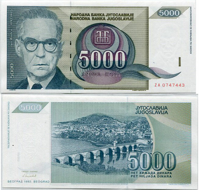 Yugoslavia 5000 Dinara 1992 P 115 ZA Replacement UNC