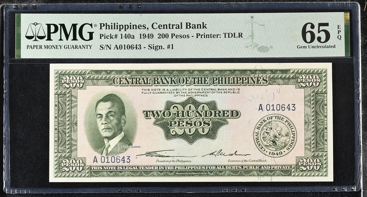 Philippines 200 Pesos 1949 P 140 a Gem UNC PMG 65 EPQ