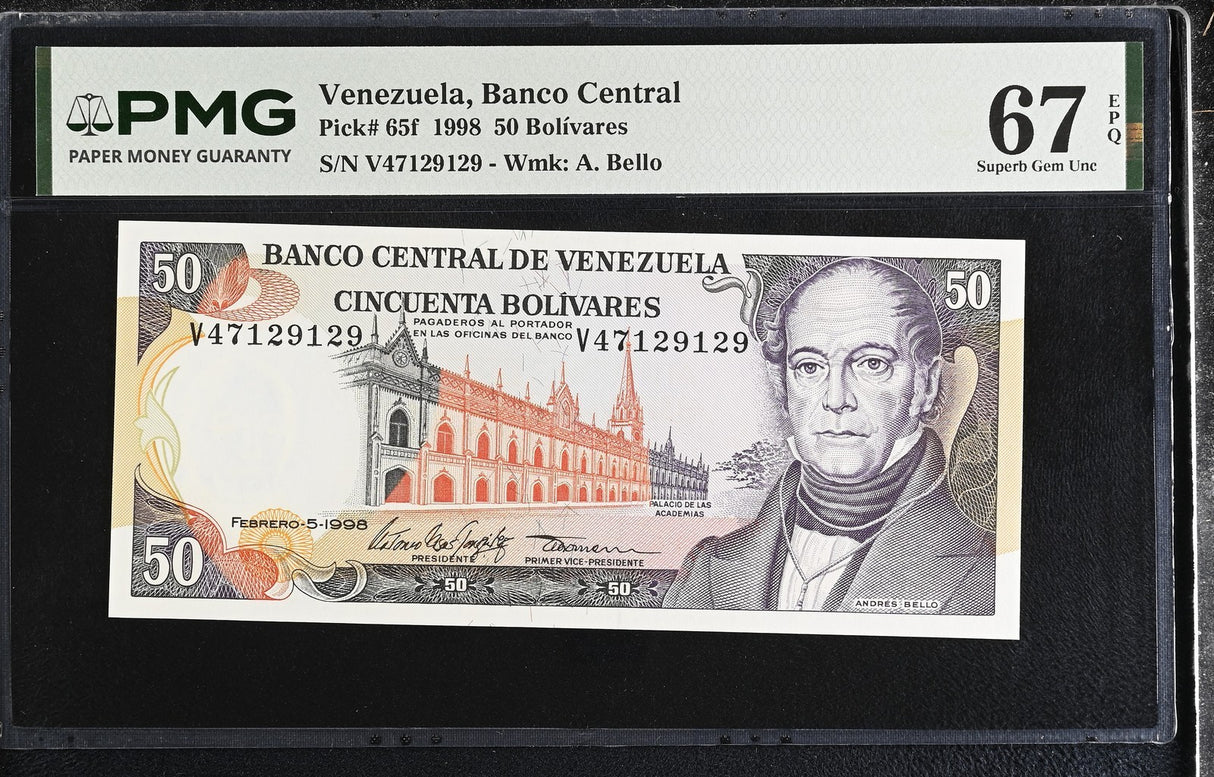 Venezuela 50 Bolivares 1998 P 65 f Superb Gem UNC PMG 67 EPQ TOP POP