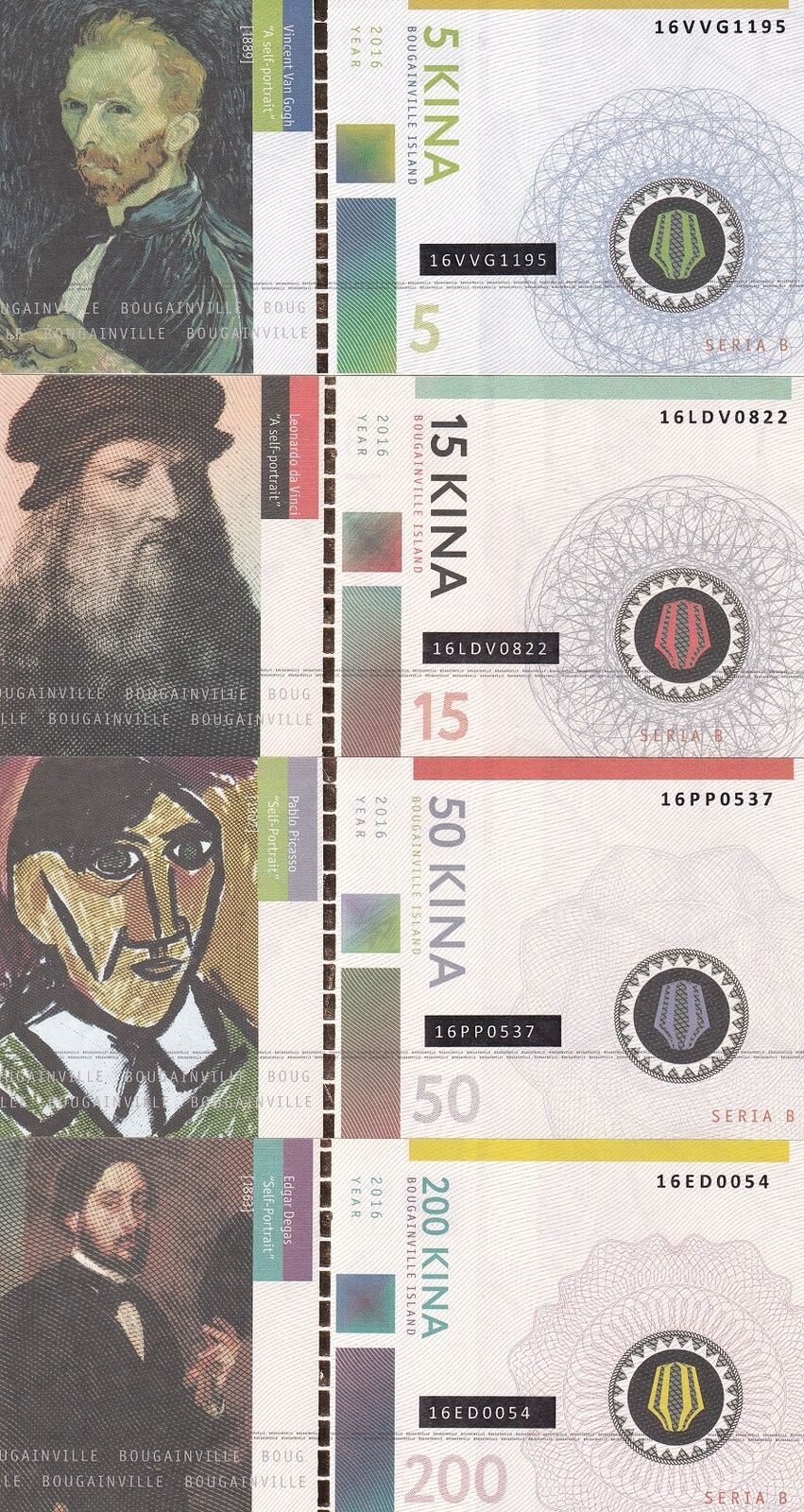 Bougainvillea Set 4 5 15 50 200 Kina 2016 Artists 2nd Edition Van Gogh Fantasy