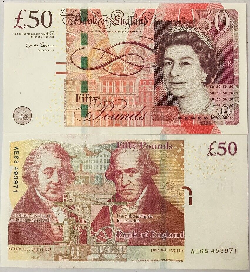 Great Britain 50 Pounds 2010 ND 2011 P 393 a Sign Salmon UNC