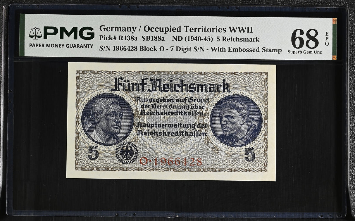 Germany 5 Reichsmark ND 1940-1945 P R138 a Superb Gem UNC PMG 68 EPQ
