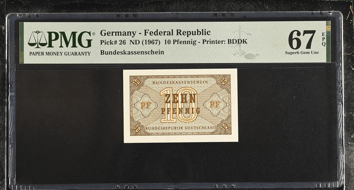 Germany Federal Republic 10 Pfennig ND 1967 P 26 Superb Gem UNC PMG 67 EPQ